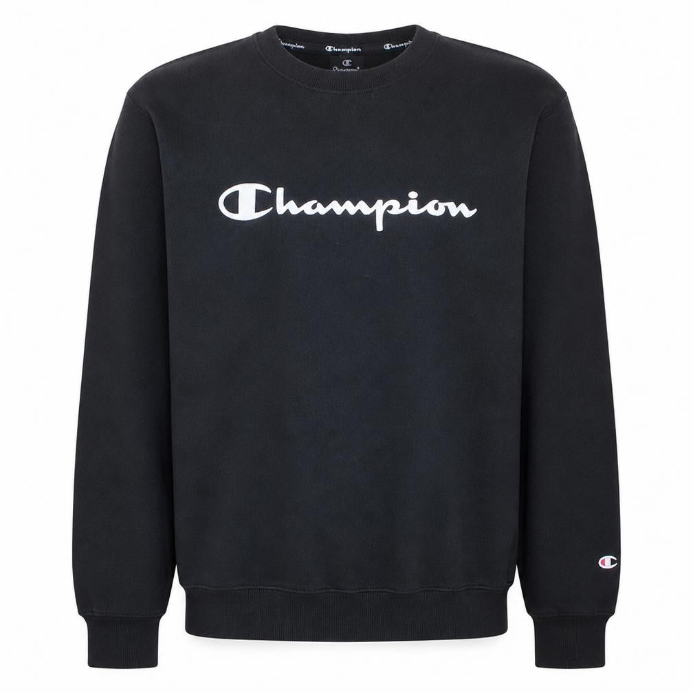 Front view of Champion Men's Black XL Pullover Sweatshirt Crew Neck Logo Sports