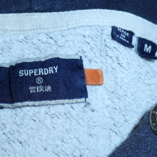 Superdry Men's Blue Pullover Hoodie M Fleece Logo Sweatshirt