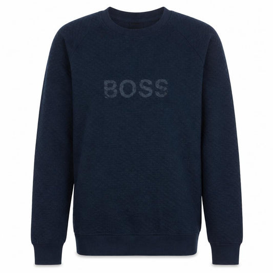 Front view of Hugo Boss Men Blue Pullover Sweatshirt M Crew Neck Logo
