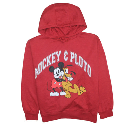 Disney Womens Red Mickey & Pluto Pullover Hoodie Size L