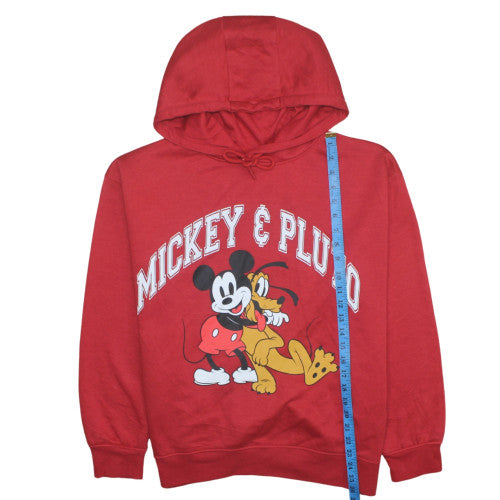 Disney Womens Red Mickey & Pluto Pullover Hoodie Size L