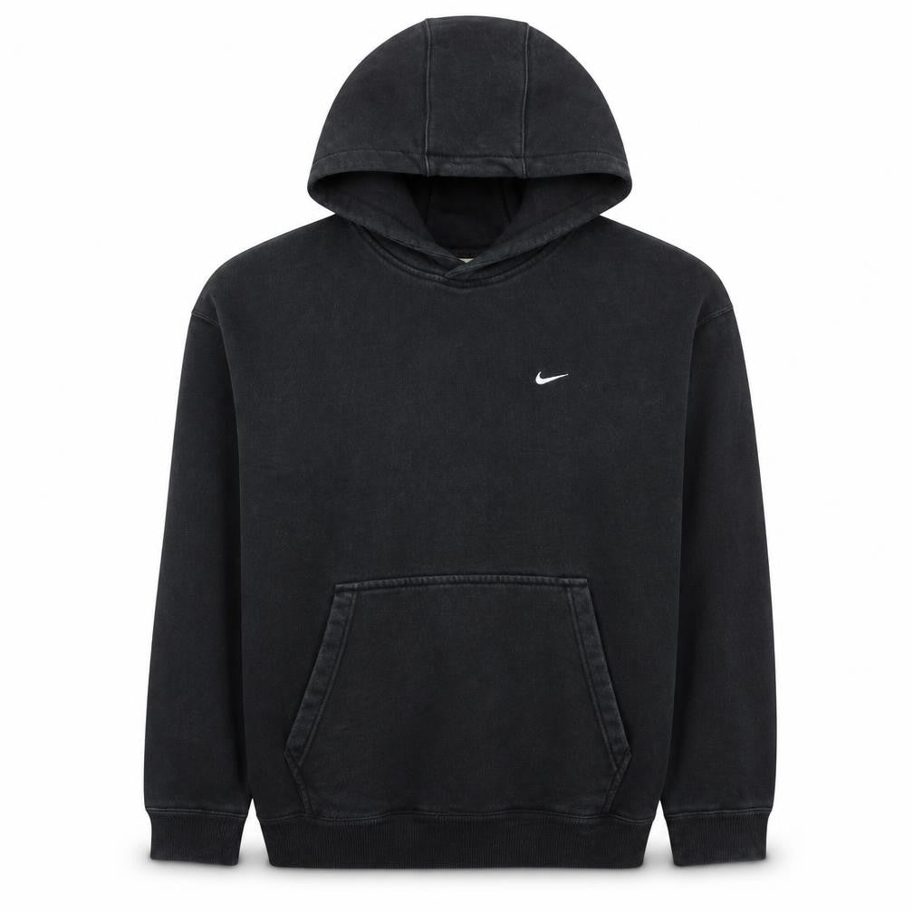 Front view of Nike Men's Black Pullover Hoodie, size L, Logo Fleece Sweatshirt