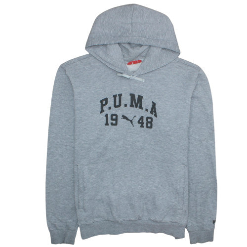 Puma Mens Grey Pullover Hoodie L Sports Logo Fleece Sweatshirt