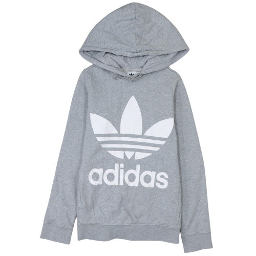 Adidas Women’s Grey Pullover Hoodie Size 8 Logo Print Sweatshirt