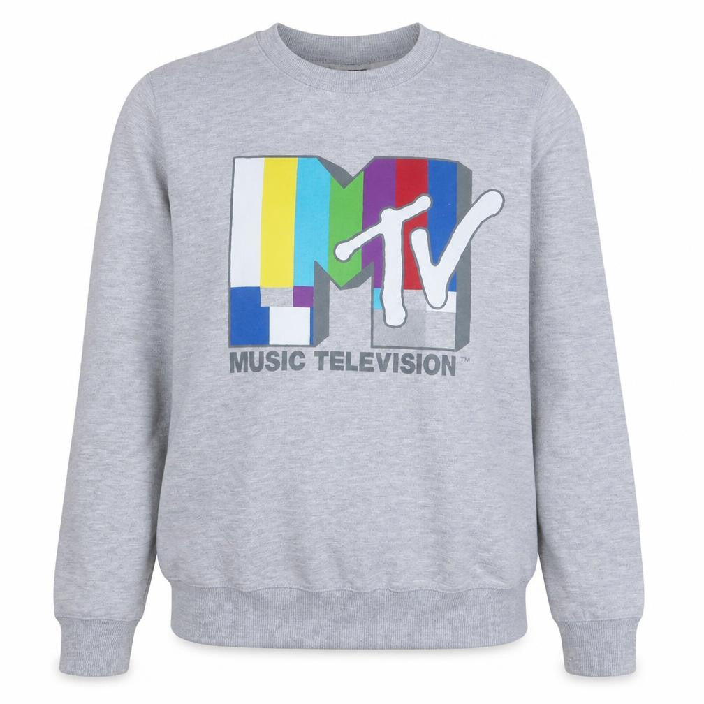 Front view of MTV Grey Cotton Blend Women's Sweatshirt, size S, Graphic Print