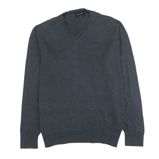 Nautica Men's Grey V-Neck Cotton Modal Pullover Jumper Size L