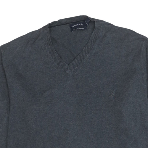 Nautica Men's Grey V-Neck Cotton Modal Pullover Jumper Size L
