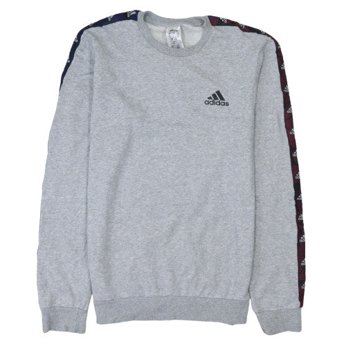 Adidas Men's Grey Crew Neck Pullover Sweatshirt Size S Logo Tape Trim