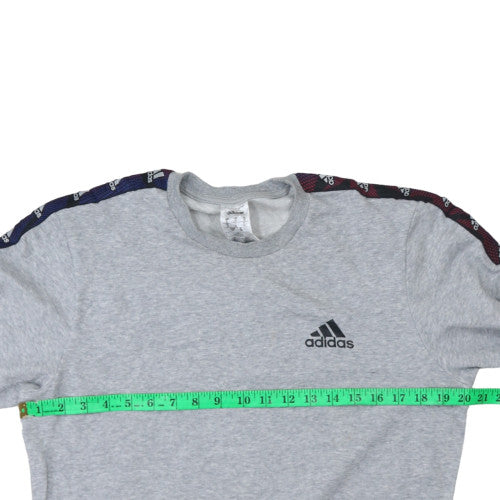 Adidas Men's Grey Crew Neck Pullover Sweatshirt Size S Logo Tape Trim