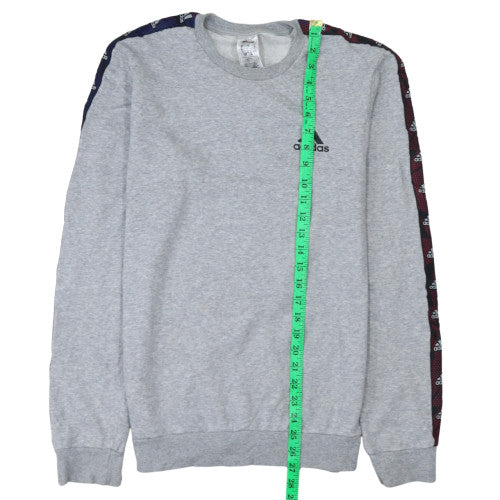 Adidas Men's Grey Crew Neck Pullover Sweatshirt Size S Logo Tape Trim