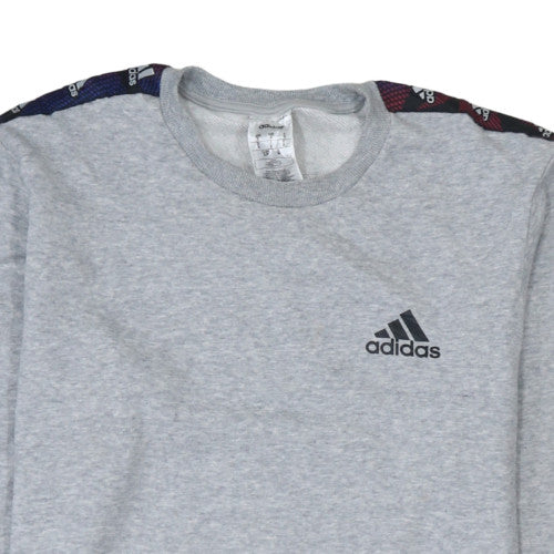 Adidas Men's Grey Crew Neck Pullover Sweatshirt Size S Logo Tape Trim