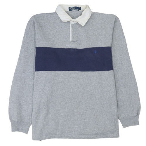 Ralph Lauren Men's Grey Long Sleeve Polo L Colourblock Rugby Shirt