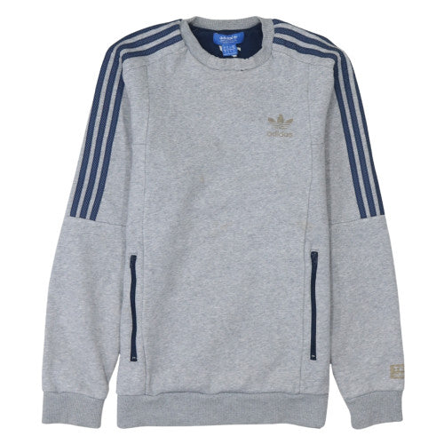 Adidas Men's Grey Pullover Sweatshirt S Crew Neck Zip Pockets Sports