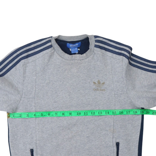Adidas Men's Grey Pullover Sweatshirt S Crew Neck Zip Pockets Sports
