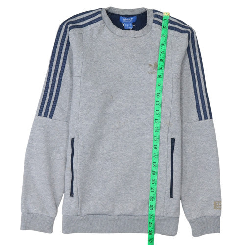 Adidas Men's Grey Pullover Sweatshirt S Crew Neck Zip Pockets Sports