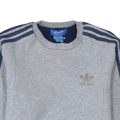 Adidas Men's Grey Pullover Sweatshirt S Crew Neck Zip Pockets Sports