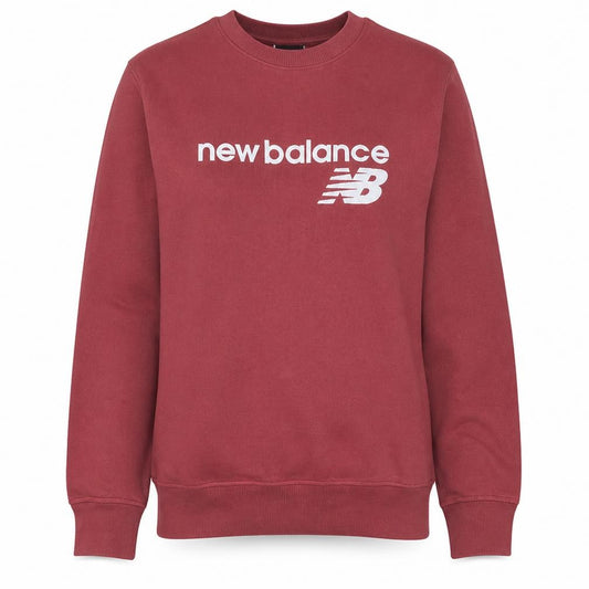 Front view of New Balance Women’s Red Crew Neck Sweatshirt, size M, Logo Print Pullover