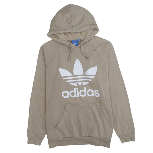 adidas Men Beige Pullover Hoodie Medium Logo Fleece Sweatshirt