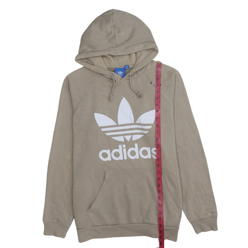 adidas Men Beige Pullover Hoodie Medium Logo Fleece Sweatshirt