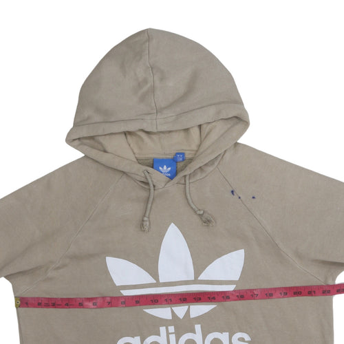 adidas Men Beige Pullover Hoodie Medium Logo Fleece Sweatshirt