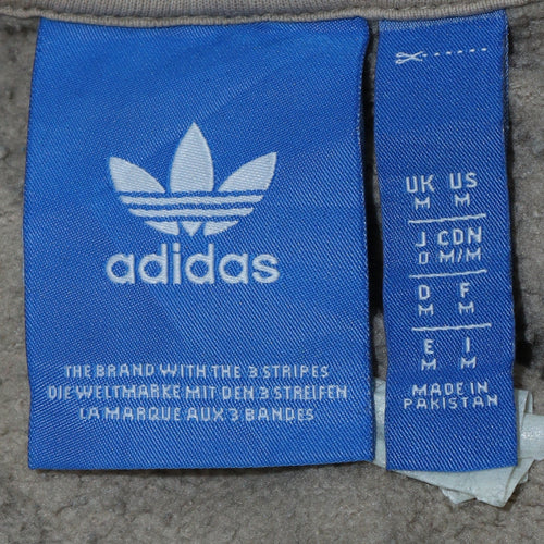 adidas Men Beige Pullover Hoodie Medium Logo Fleece Sweatshirt