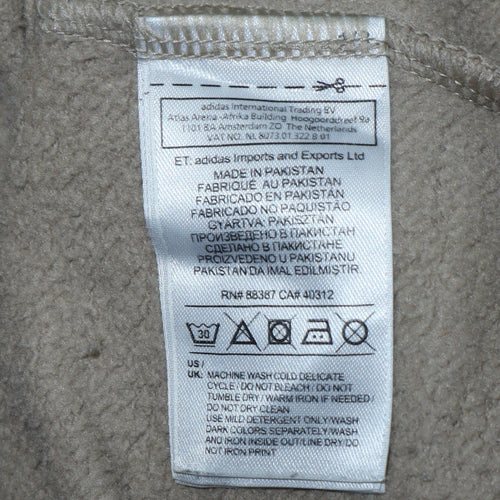 adidas Men Beige Pullover Hoodie Medium Logo Fleece Sweatshirt
