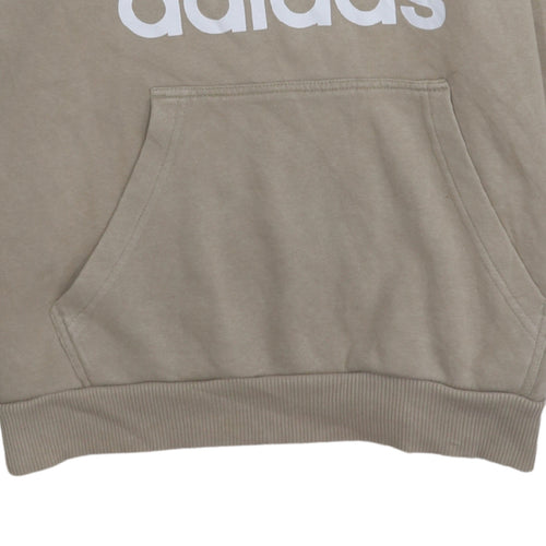adidas Men Beige Pullover Hoodie Medium Logo Fleece Sweatshirt