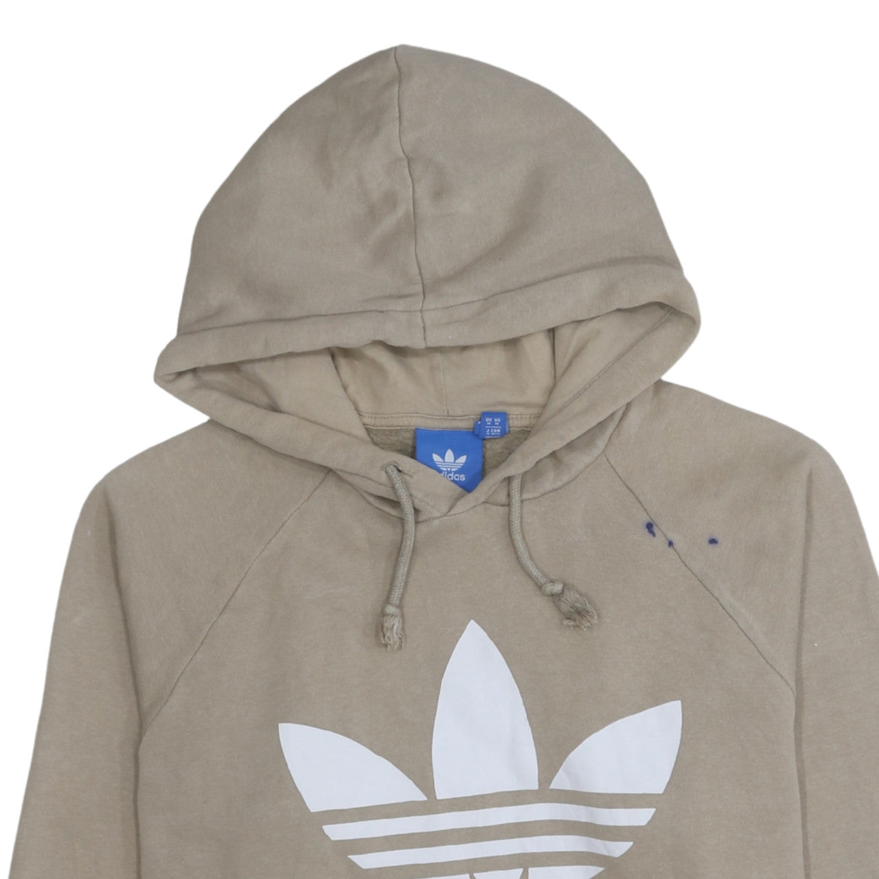 adidas Men Beige Pullover Hoodie Medium Logo Fleece Sweatshirt