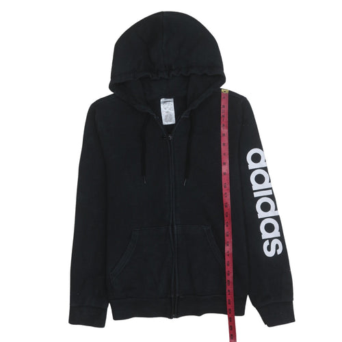 Adidas Women Black Full Zip Hoodie Size 16-18 Lined Logo Cotton Blend