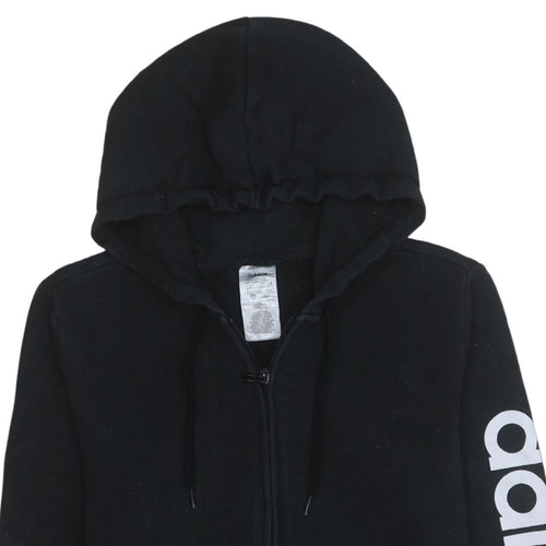 Adidas Women Black Full Zip Hoodie Size 16-18 Lined Logo Cotton Blend