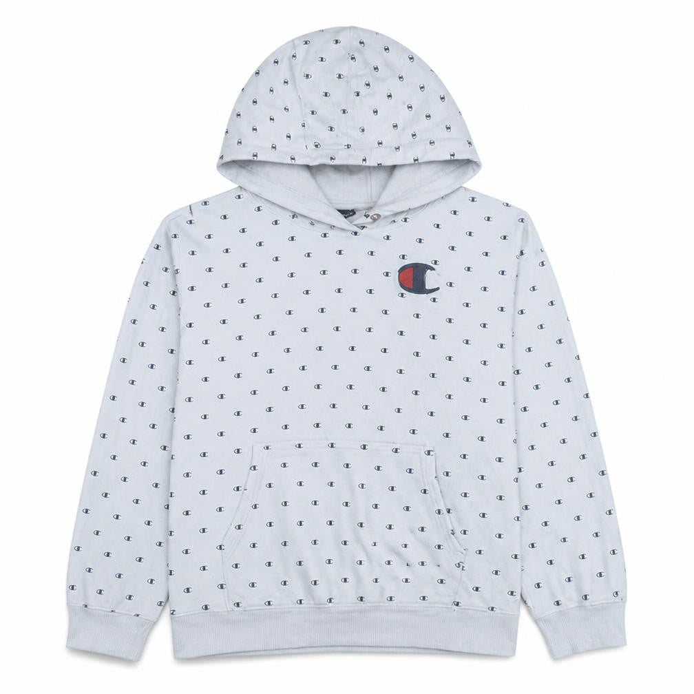 Front view of Champion Women’s White Logo Print Pullover Hoodie, size XL