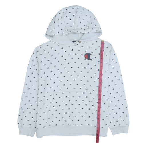 Champion Women’s White Logo Print Pullover Hoodie Size XL