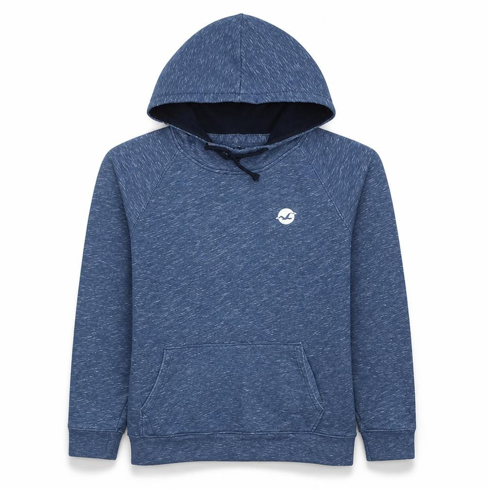 Front view of Hollister Men's Blue Pullover Hoodie M Logo Cotton Blend