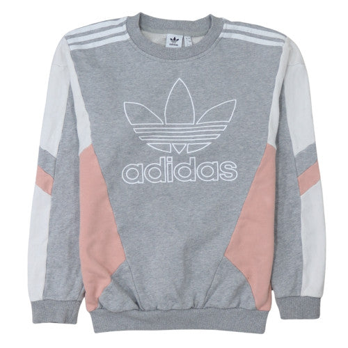 Adidas Women Grey Pink Colourblock Crew Neck Sweatshirt Size 4