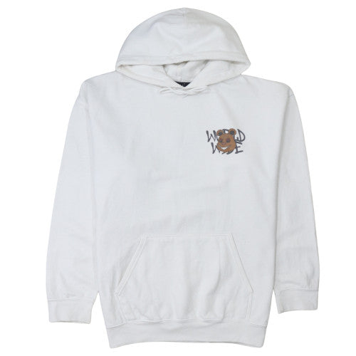 BoohooMAN Men's White Pullover Hoodie Small Graphic Bear Print