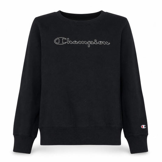 Front view of Champion Women's Black Large Pullover Sweatshirt Crew Neck Logo Fleece