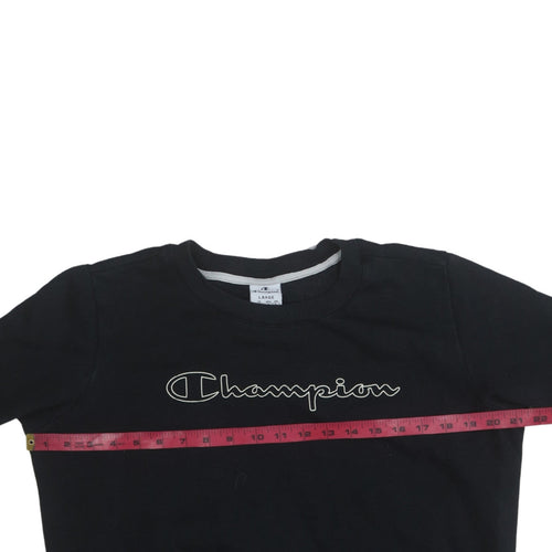 Champion Women's Black Large Pullover Sweatshirt Crew Neck Logo Fleece