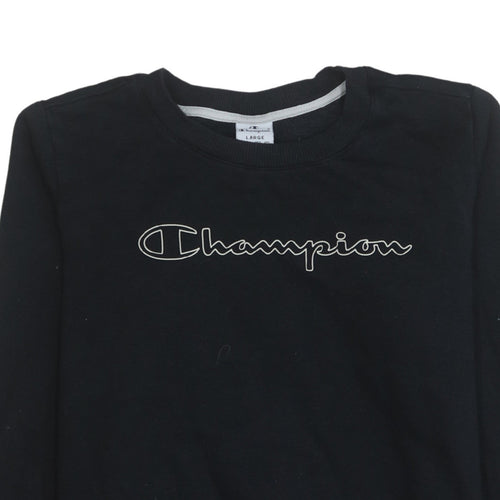 Champion Women's Black Large Pullover Sweatshirt Crew Neck Logo Fleece