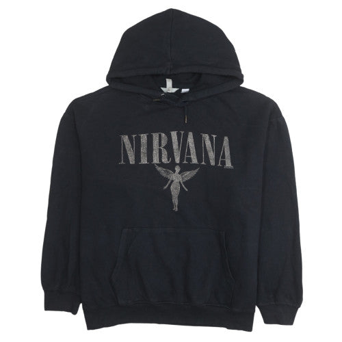 H&M Women Black Nirvana Pullover Hoodie Size 12 Cotton Blend