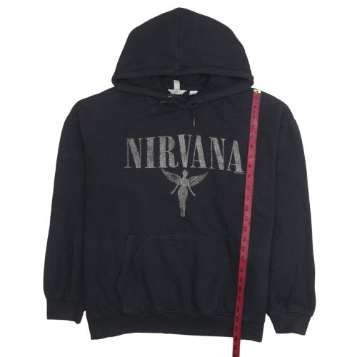 H&M Women Black Nirvana Pullover Hoodie Size 12 Cotton Blend