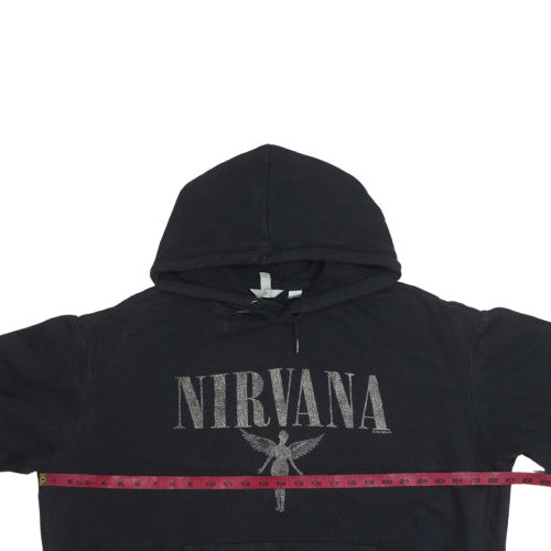 H&M Women Black Nirvana Pullover Hoodie Size 12 Cotton Blend