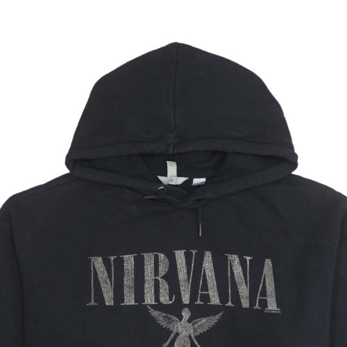 H&M Women Black Nirvana Pullover Hoodie Size 12 Cotton Blend