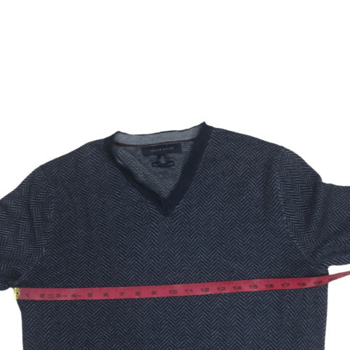 Tommy Hilfiger Men's Blue V-Neck Herringbone Cotton Jumper S