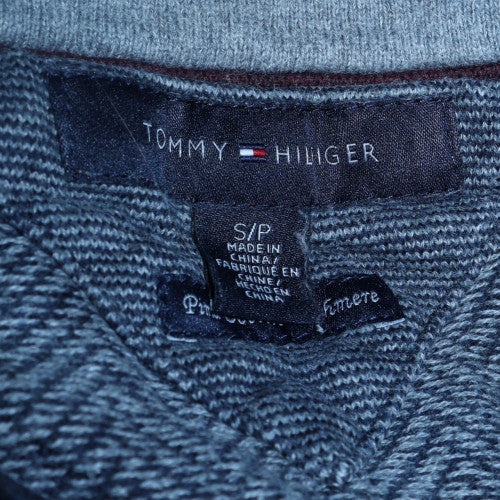 Tommy Hilfiger Men's Blue V-Neck Herringbone Cotton Jumper S