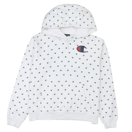 Champion Womens White Small Pullover Hoodie with Logo Print