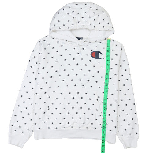 Champion Womens White Small Pullover Hoodie with Logo Print