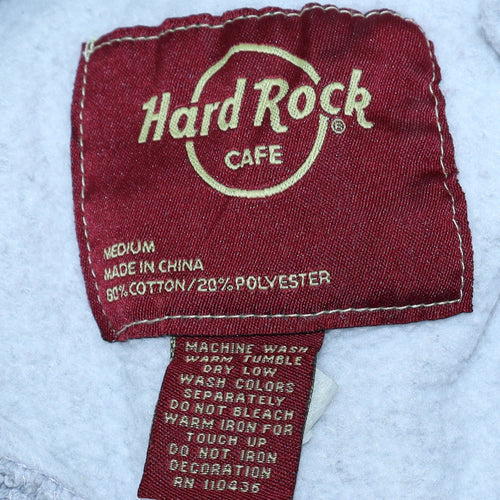 Hard Rock Cafe Men's Grey Pullover Hoodie Medium Music Logo Sweatshirt