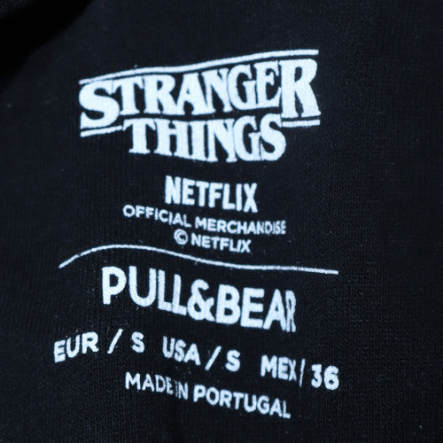 Pull & Bear Men’s Black Stranger Things Hoodie S Graphic Fleece Pullover