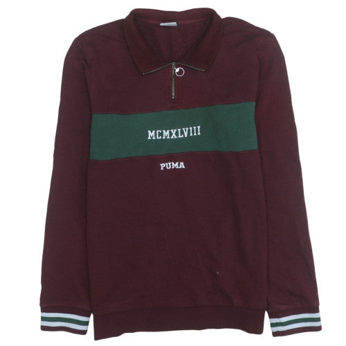 Puma Mens Burgundy Green 1/4 Zip Pullover Sweatshirt Size S