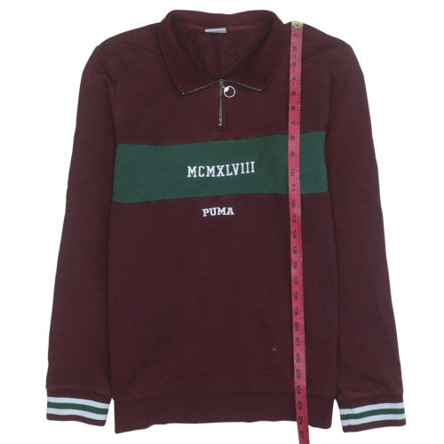 Puma Mens Burgundy Green 1/4 Zip Pullover Sweatshirt Size S